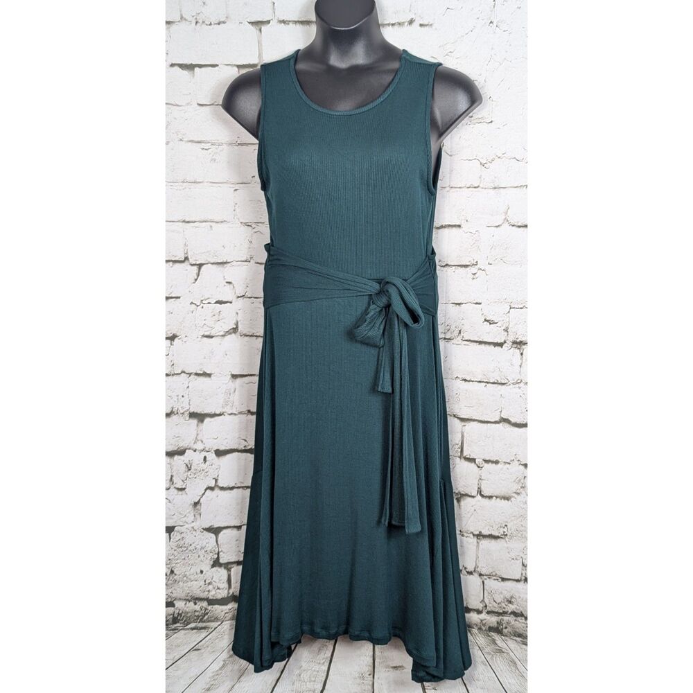ORI "The Super Soft Midi Dress" Ribbed Jersey Knit Belted Stretch Size 14/16